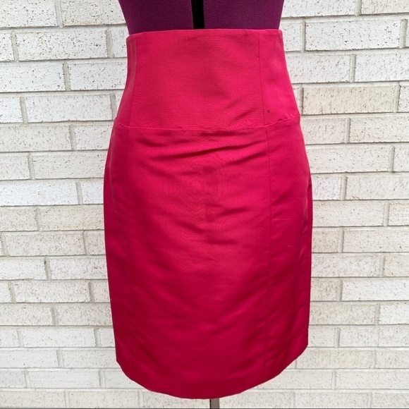 Monique Lihuillier Red 100% Silk High Waist Pencil Skirt Size 8 - Picture 9 of 9